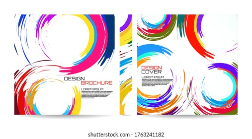 Brochure template of brush stroke colorful circles for your design. Magazine, cover, poster, book, presentation, advertising. Abstract vector background