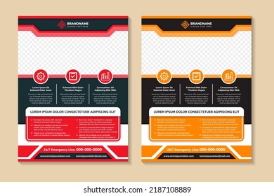 Brochure template. Business flyer. Annual report cover. Editable A4 poster for design, education, presentation, website, magazine page. two colors combination selected red blue and orange black