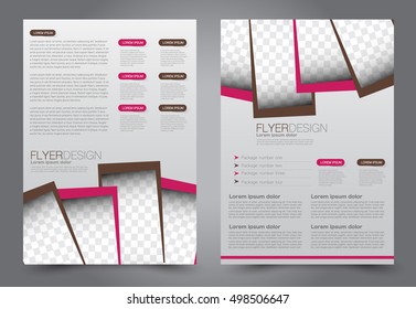 Brochure template. Business flyer. Annual report cover. Editable A4 poster for design, education, presentation, website, magazine page. Pink and brown color