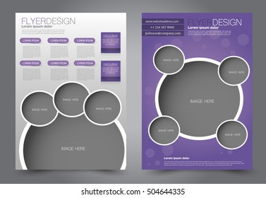 Brochure template. Business flyer. Annual report cover. Editable A4 poster for design, education, presentation, website, magazine page. Purple color.