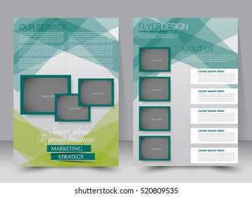 Brochure template. Business flyer. Annual report cover. Editable A4 poster for design, education, presentation, website, magazine page. Green color.