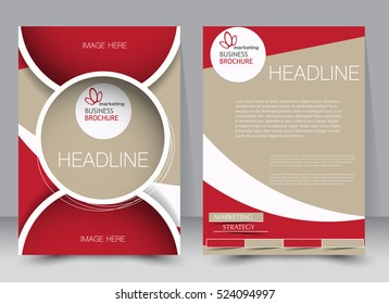 Brochure template. Business flyer. Annual report cover. Editable A4 poster for design, education, presentation, website, magazine page. Red and brown color.