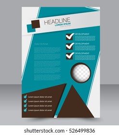 Brochure template. Business flyer. Annual report cover. Editable A4 poster for design, education, presentation, website, magazine page. Blue and brown color