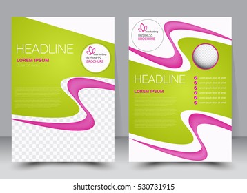 Brochure template. Business flyer. Annual report cover. Editable A4 poster for design, education, presentation, website, magazine page. Green and pink color.