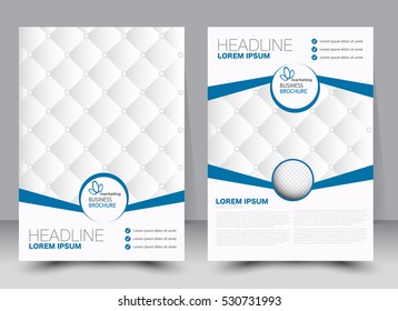 Brochure template. Business flyer. Annual report cover. Editable A4 poster for design, education, presentation, website, magazine page. Blue color.