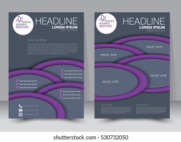 Brochure template. Business flyer. Annual report cover. Editable A4 poster for design, education, presentation, website, magazine page. Purple color.
