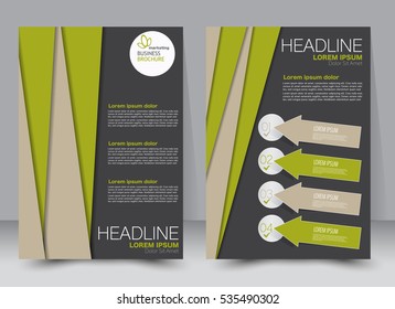Brochure template. Business flyer. Annual report cover. Editable A4 poster for design, education, presentation, website, magazine page. Green color.