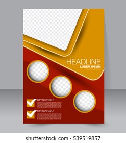 Brochure template. Business flyer. Annual report cover. Editable A4 poster for design, education, presentation, website, magazine page. Red and orange color