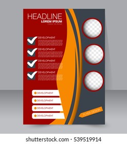 Brochure template. Business flyer. Annual report cover. Editable A4 poster for design, education, presentation, website, magazine page. Red and orange color