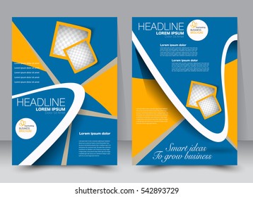 Brochure template. Business flyer. Annual report cover. Editable A4 poster for design, education, presentation, website, magazine page. Blue and orange color.