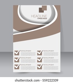 Brochure template. Business flyer. Annual report cover. Editable A4 poster for design, education, presentation, website, magazine page.  Brown color