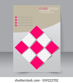 Brochure template. Business flyer. Annual report cover. Editable A4 poster for design, education, presentation, website, magazine page. Pink color