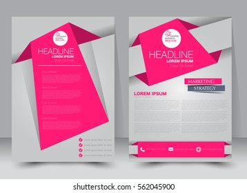 Brochure template. Business flyer. Annual report cover. Editable A4 poster for design, education, presentation, website, magazine page. Pink color