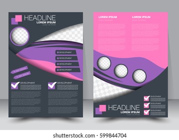 Brochure template. Business flyer. Annual report cover. Editable A4 poster for design, education, presentation, website, magazine page. Pink and purple color