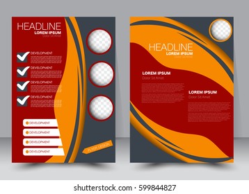 Brochure template. Business flyer. Annual report cover. Editable A4 poster for design, education, presentation, website, magazine page. Red and orange color