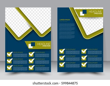 Brochure template. Business flyer. Annual report cover. Editable A4 poster for design, education, presentation, website, magazine page. Green and blue color