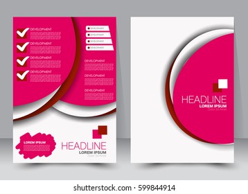 Brochure template. Business flyer. Annual report cover. Editable A4 poster for design, education, presentation, website, magazine page. Pink color
