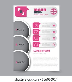 Brochure template. Business flyer. Annual report cover. Editable A4 poster for design, education, presentation, website, magazine page. Vector illustration. Pink color