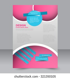 Brochure template. Business flyer. Editable A4 poster for design, education, presentation, website, magazine cover.  Pink and blue color.