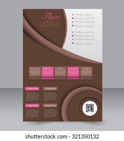 Brochure template. Business flyer. Editable A4 poster for design, education, presentation, website, magazine cover.  Pink and brown color.