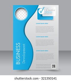 Brochure template. Business flyer. Editable A4 poster for design, education, presentation, website, magazine cover. Blue color.