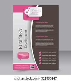 Brochure template. Business flyer. Editable A4 poster for design, education, presentation, website, magazine cover.  Pink and brown color.