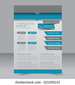 Brochure template. Business flyer. Editable A4 poster for design, education, presentation, website, magazine cover. Blue color.