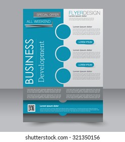 Brochure template. Business flyer. Editable A4 poster for design, education, presentation, website, magazine cover. Blue color.