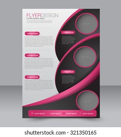 Brochure template. Business flyer. Editable A4 poster for design, education, presentation, website, magazine cover.  Pink and black color.
