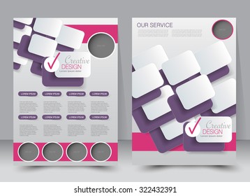 Brochure template. Business flyer. Editable A4 poster for design, education, presentation, website, magazine cover. Blue< purple and pink color.
