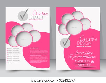 Brochure template. Business flyer. Editable A4 poster for design, education, presentation, website, magazine cover. Blue< purple and pink color.