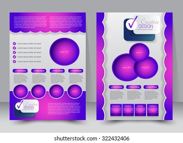 Brochure template. Business flyer. Editable A4 poster for design, education, presentation, website, magazine cover. Blue< purple and pink color.