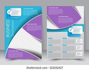 Brochure template. Business flyer. Editable A4 poster for design, education, presentation, website, magazine cover. Blue< purple and pink color.
