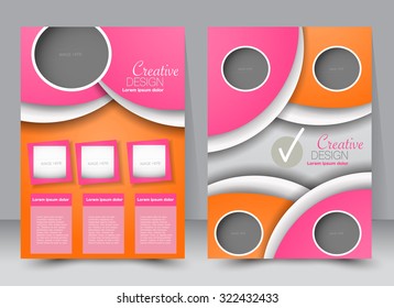 Brochure template. Business flyer. Editable A4 poster for design, education, presentation, website, magazine cover. Blue< purple and pink color.