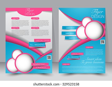 Brochure template. Business flyer. Editable A4 poster for design, education, presentation, website, magazine cover. Blue and pink color