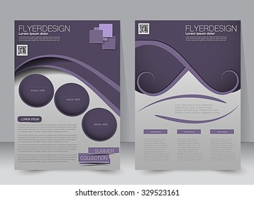 Brochure template. Business flyer. Editable A4 poster for design, education, presentation, website, magazine cover. Purple color.
