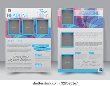 Brochure template. Business flyer. Editable A4 poster for design, education, presentation, website, magazine cover. Blue and pink color.