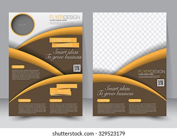 Brochure template. Business flyer. Editable A4 poster for design, education, presentation, website, magazine cover. Brown and orange color