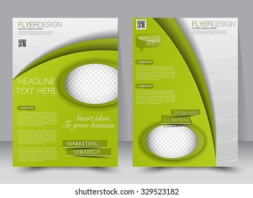 Brochure template. Business flyer. Editable A4 poster for design, education, presentation, website, magazine cover. Green color