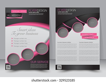 Brochure Template. Business Flyer. Editable A4 Poster For Design, Education, Presentation, Website, Magazine Cover. Black And Pink Color.