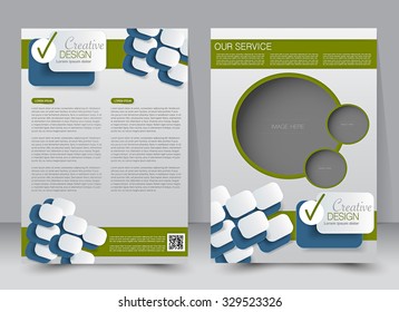 Brochure template. Business flyer. Editable A4 poster for design, education, presentation, website, magazine cover. Blue and green color.