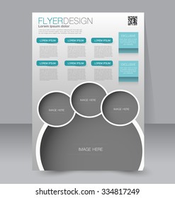 Brochure template. Business flyer. Editable A4 poster for design, education, presentation, website, magazine cover. Blue color