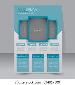 Brochure template. Business flyer. Editable A4 poster for design, education, presentation, website, magazine cover. Blue color