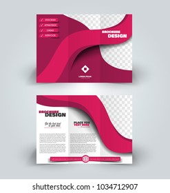 Brochure template. Business trifold flyer.  Creative design trend for professional corporate style. Vector illustration. Pink  color.