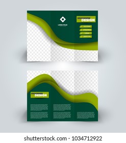 Brochure template. Business trifold flyer.  Creative design trend for professional corporate style. Vector illustration. Green color.