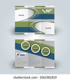 Brochure template. Business trifold flyer.  Creative design trend for professional corporate style. Vector illustration. Green and blue color.