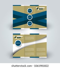 Brochure template. Business trifold flyer.  Creative design trend for professional corporate style. Vector illustration. Green and blue color.