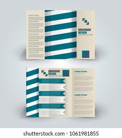 Brochure template. Business trifold flyer.  Creative design trend for professional corporate style. Vector illustration. Blue color.