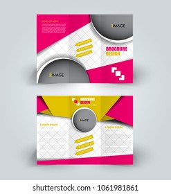 Brochure template. Business trifold flyer.  Creative design trend for professional corporate style. Vector illustration. Pink and yellow color.