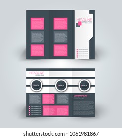 Brochure template. Business trifold flyer.  Creative design trend for professional corporate style. Vector illustration. Grey and pink color.